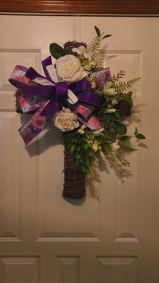 Risen in Royal Bloom - Easter Cross Wreath