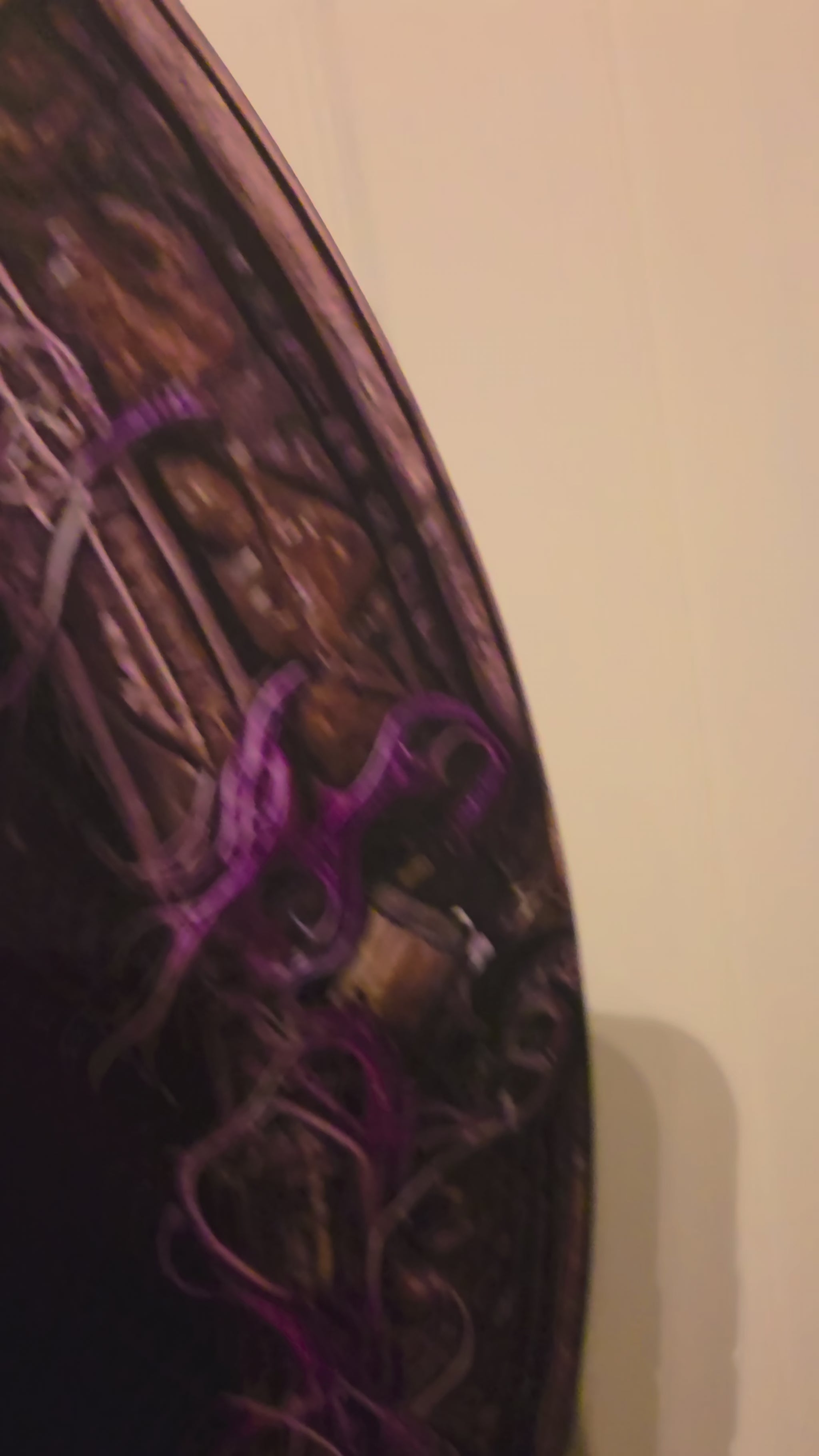 Video showing the Madame Hexabelle Halloween door hanger, gothic skeleton portrait, birch wood construction, layered bow, and ribbon loop.